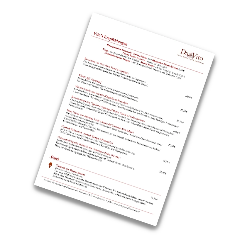 Abhol- und Lieferservice Italienische Spezialitäten 3 Da Vito Mainz italienisches Restaurant Vitos Empfehlung