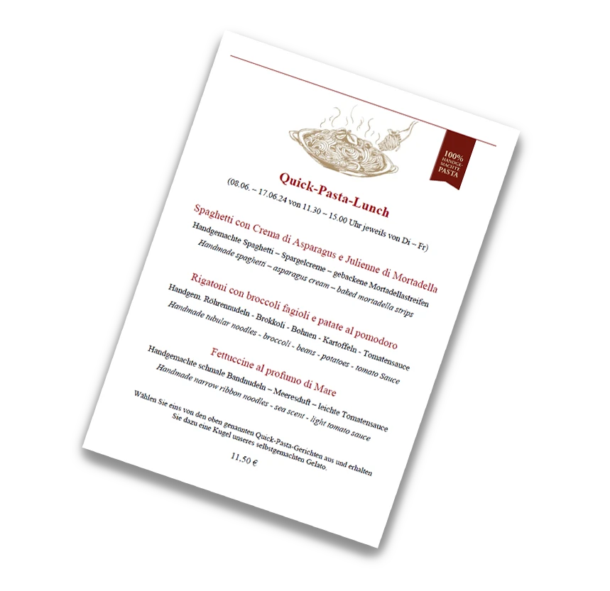 Abhol- und Lieferservice Italienische Spezialitäten 4 Da Vito Mainz italienisches Restaurant Quick Pasta Lunch